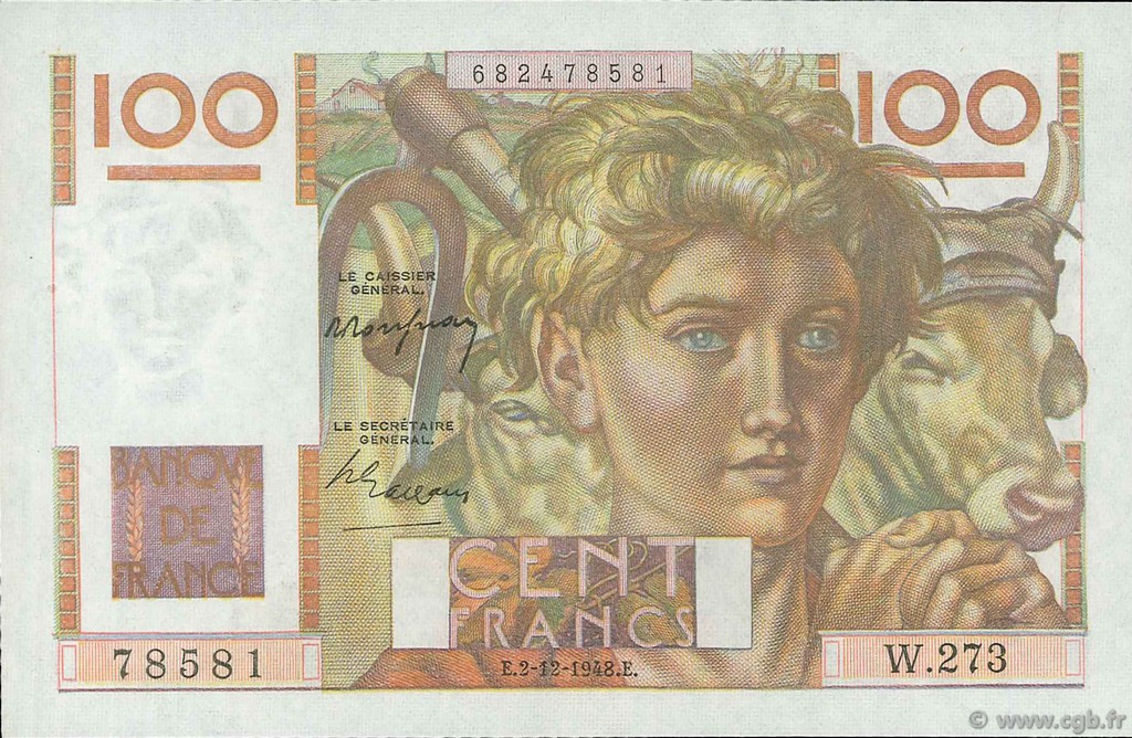 100 Francs JEUNE PAYSAN FRANCE  1948 F.28.20 AU