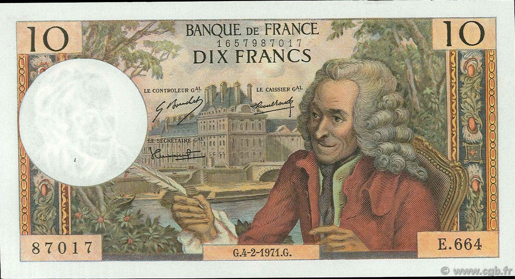 10 Francs VOLTAIRE FRANCE  1971 F.62.49 SUP+