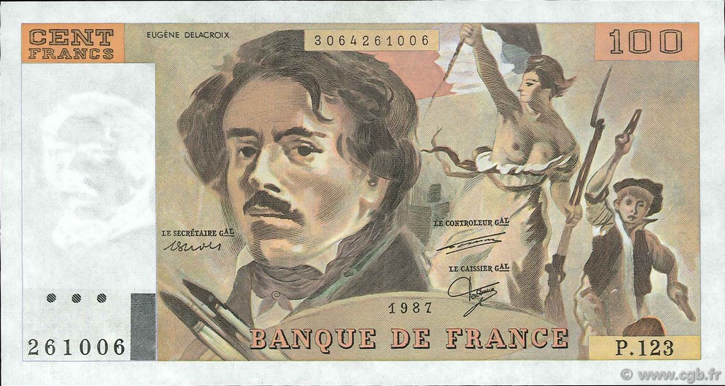 100 Francs DELACROIX modifié FRANKREICH  1987 F.69.11 fST+