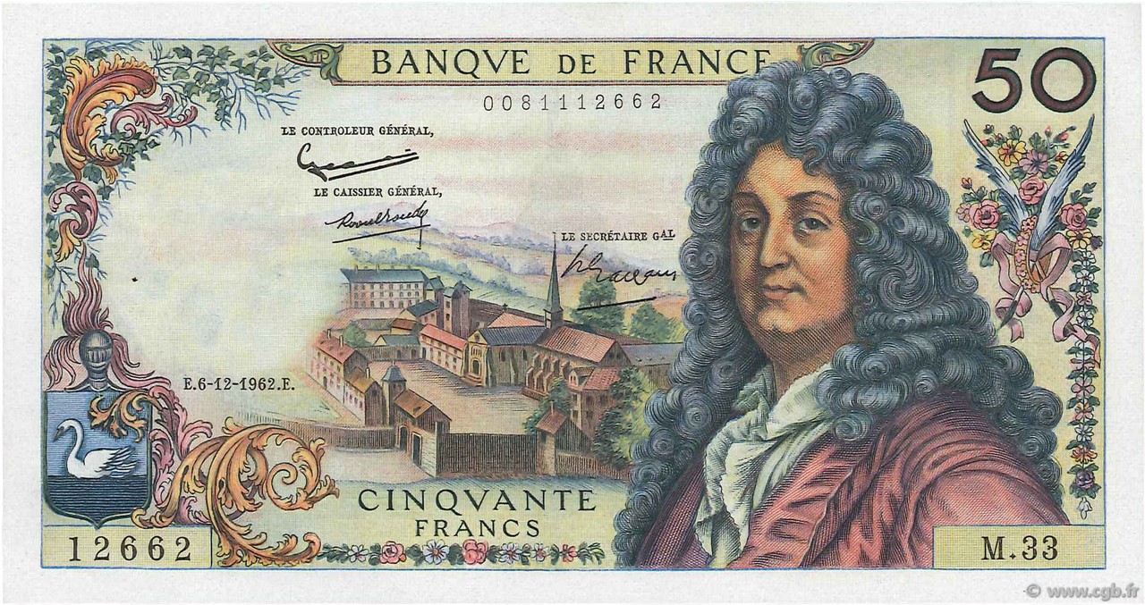 50 Francs RACINE FRANCIA  1962 F.64.03 AU