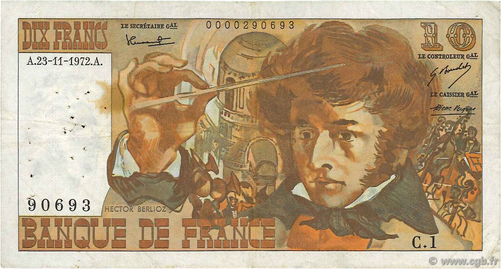10 Francs BERLIOZ FRANCE  1972 F.63.01 TB