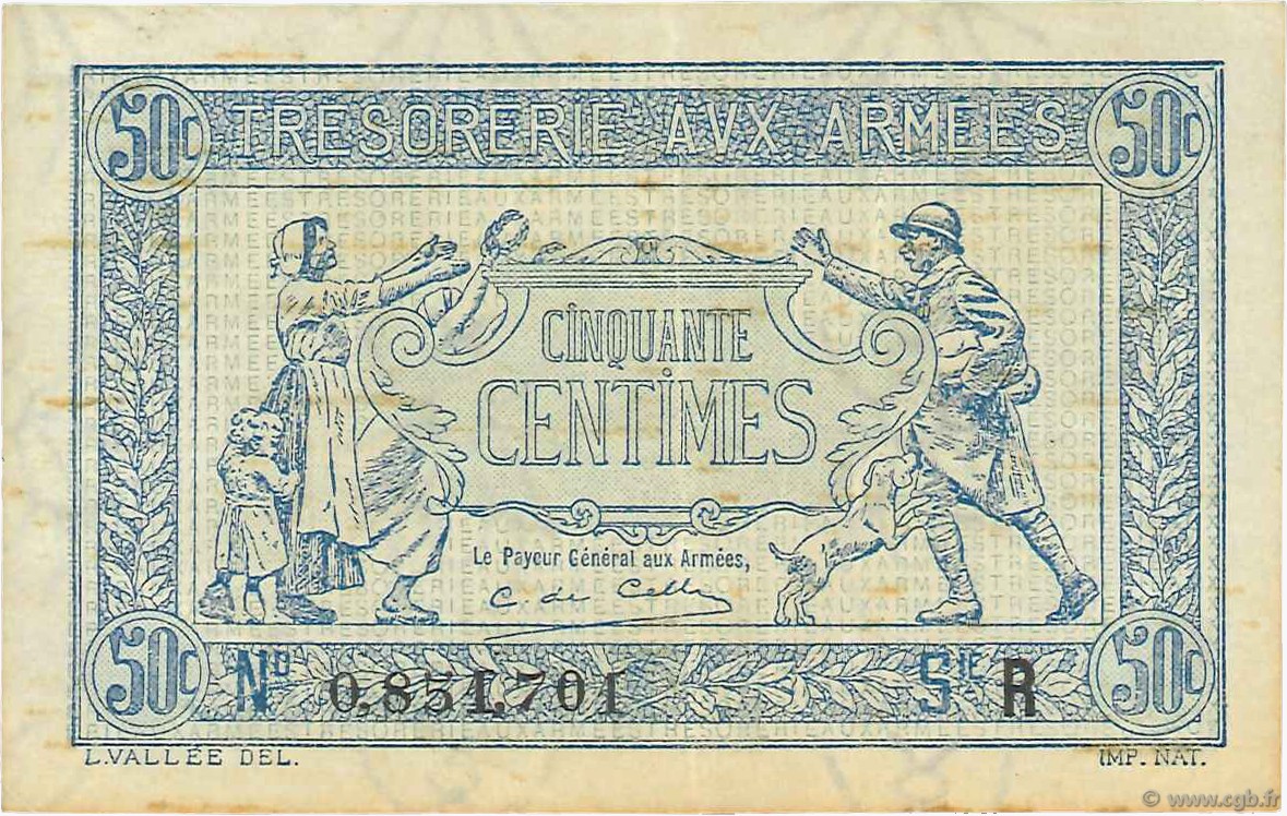 50 Centimes TRÉSORERIE AUX ARMÉES 1919 FRANCE  1919 VF.02.01 TTB+