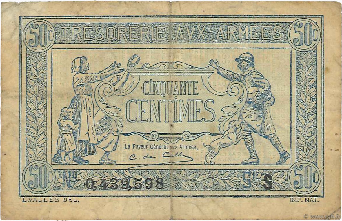 50 Centimes TRÉSORERIE AUX ARMÉES 1919 FRANCE  1919 VF.02.02 TB