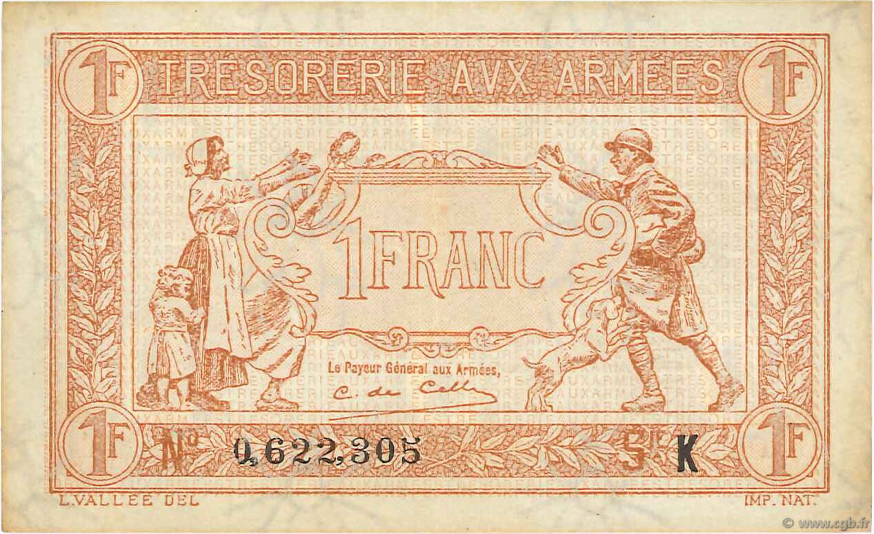 1 Franc TRÉSORERIE AUX ARMÉES 1917 FRANCE  1917 VF.03.11 TTB