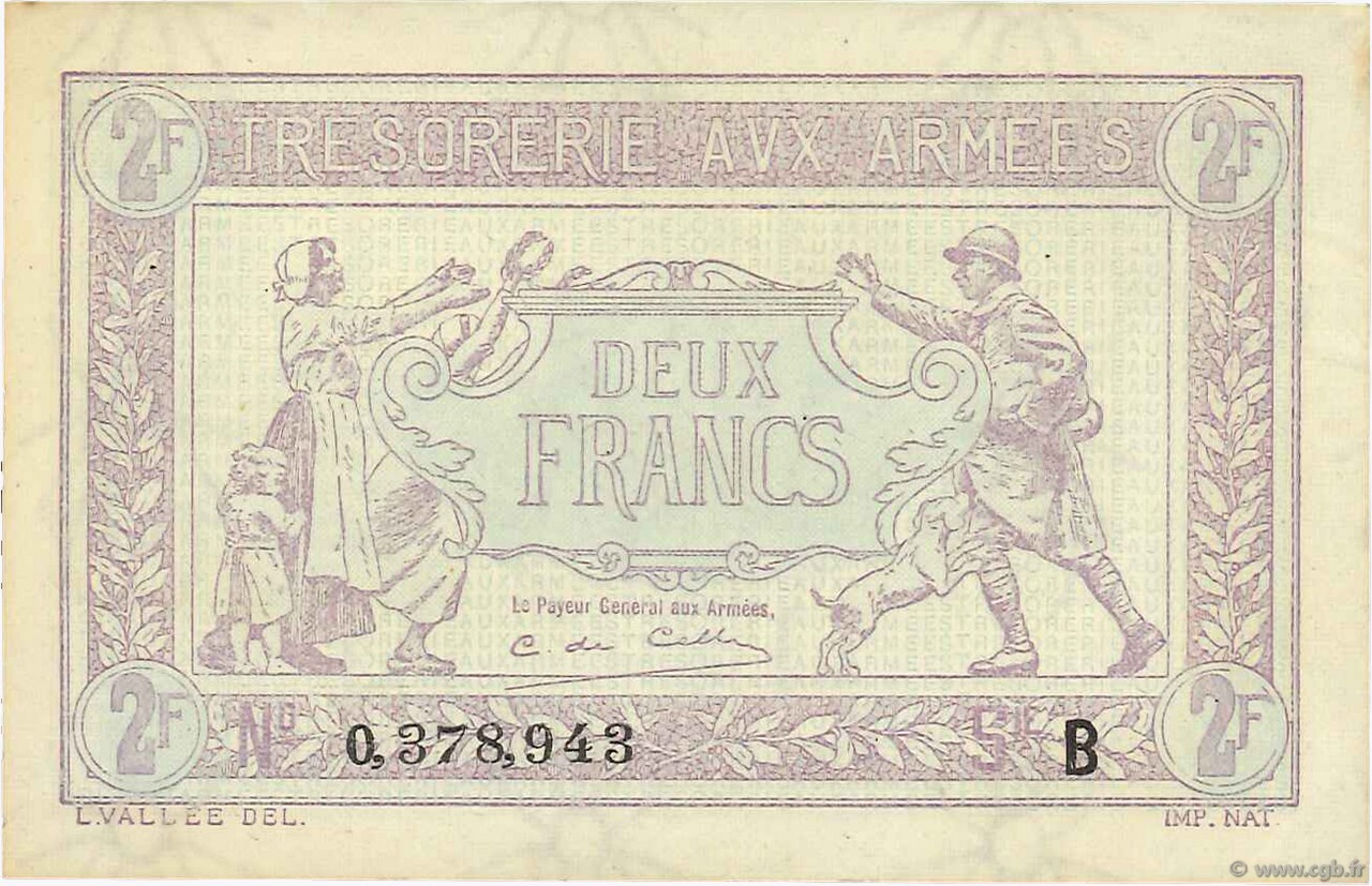 2 Francs TRÉSORERIE AUX ARMÉES FRANCE  1917 VF.05.02 SUP
