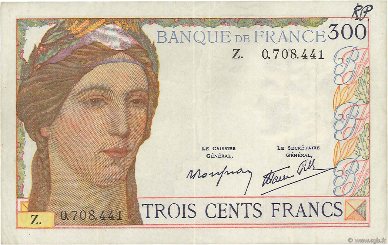 300 Francs FRANCE  1939 F.29.03 TTB+