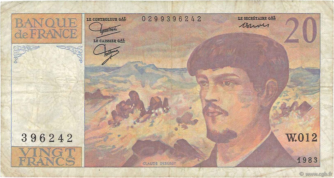 20 Francs DEBUSSY FRANCE  1983 F.66.04W12 B