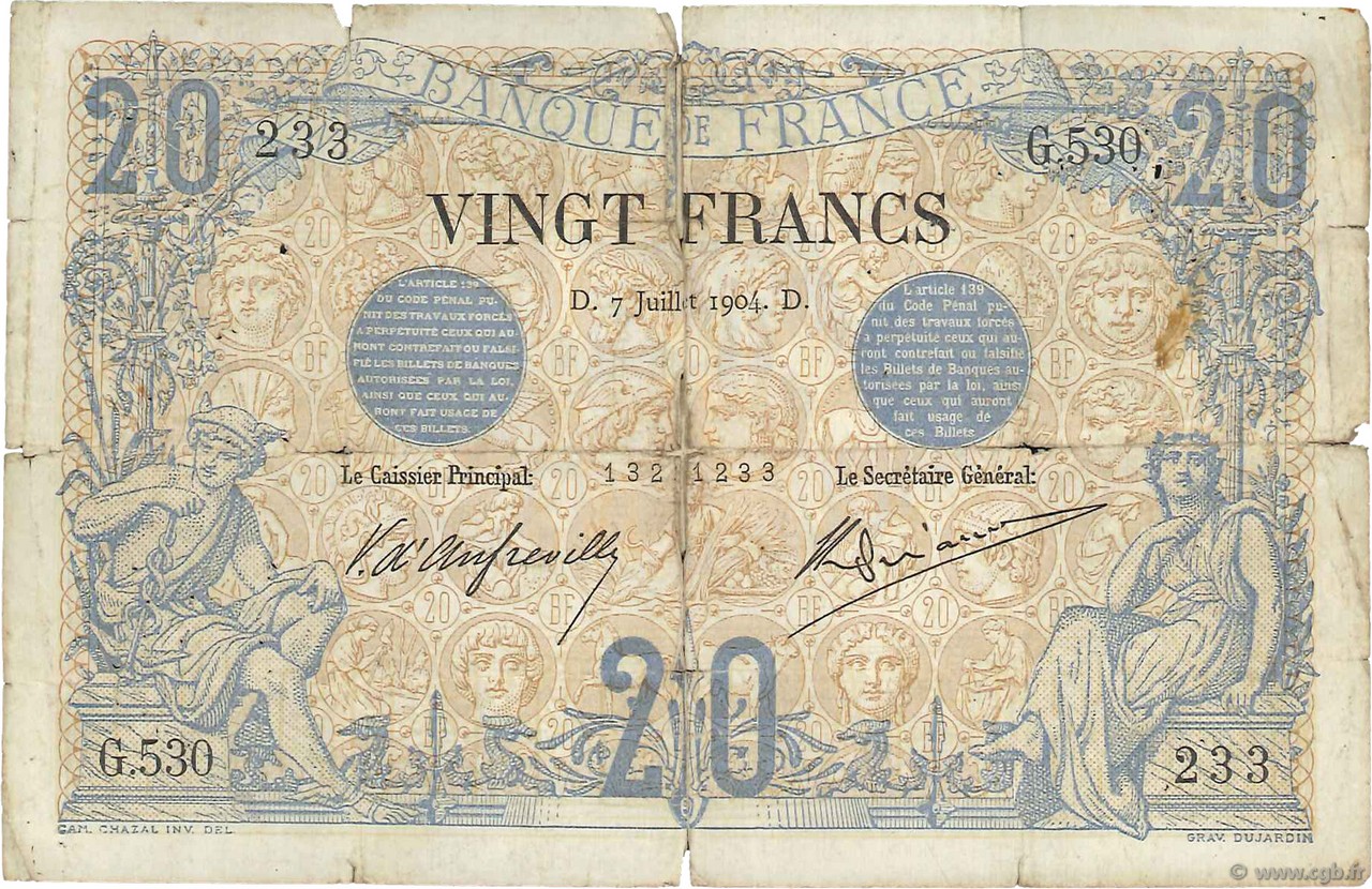 20 Francs NOIR FRANCE  1904 F.09.03 AB