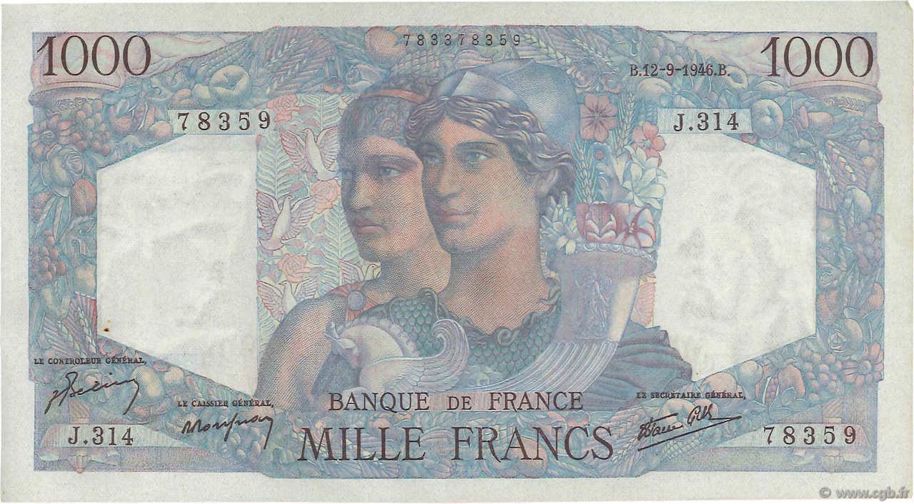 1000 Francs MINERVE ET HERCULE FRANCE  1946 F.41.16 SUP
