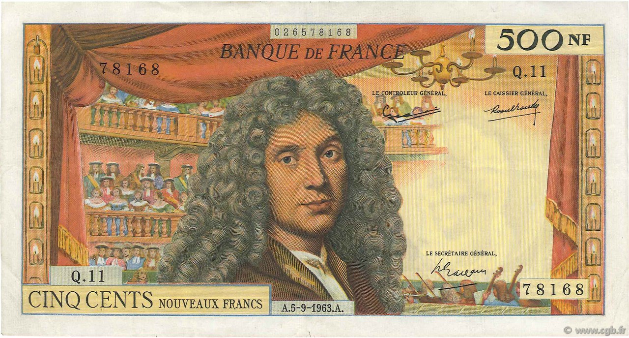 500 Nouveaux Francs MOLIÈRE FRANCE  1963 F.60.05 TTB+