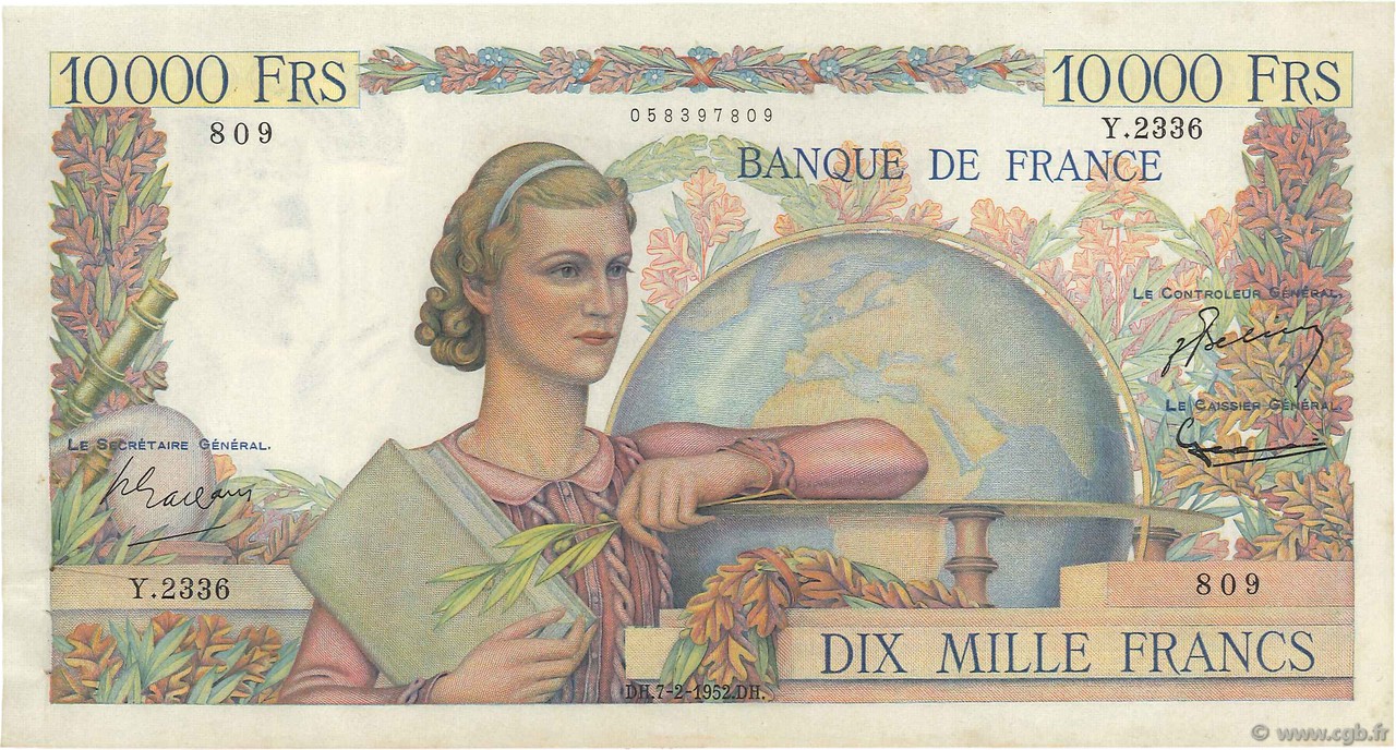 10000 Francs GÉNIE FRANÇAIS FRANCE  1952 F.50.56 SUP+
