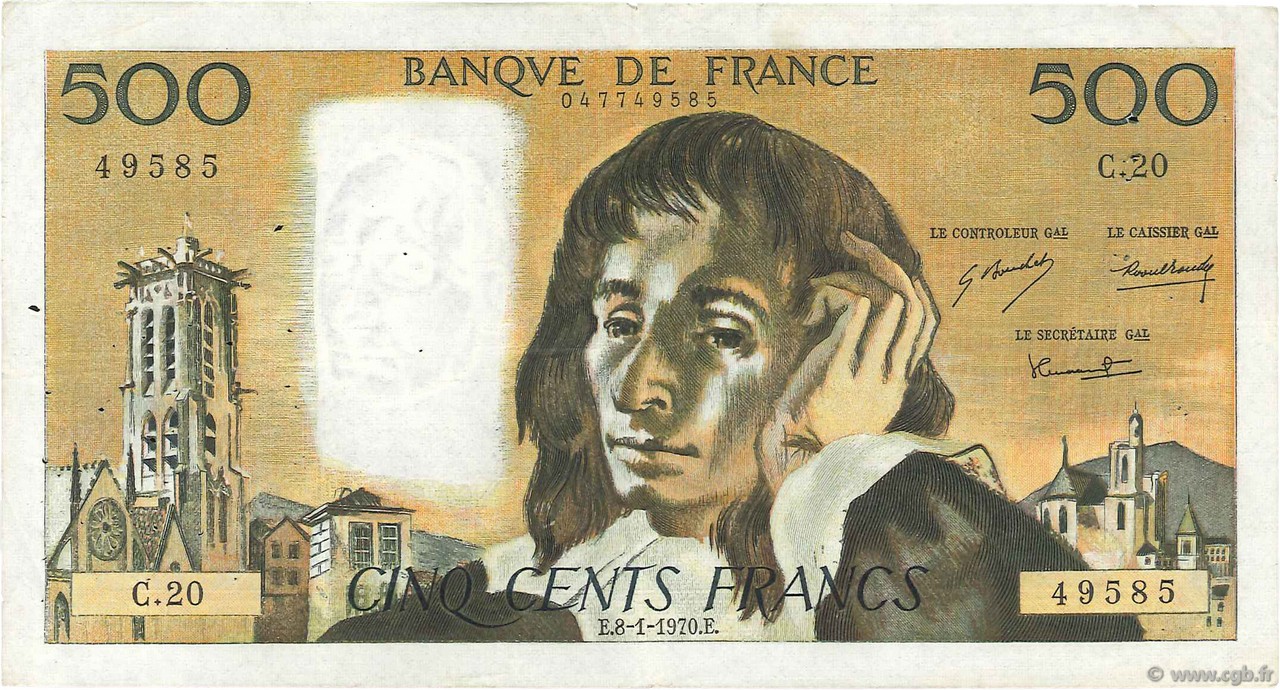 500 Francs PASCAL FRANCE  1970 F.71.05 pr.TTB