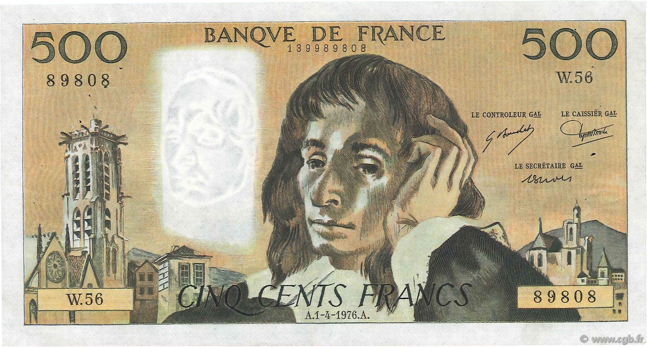 500 Francs PASCAL FRANCE  1976 F.71.14 TTB+
