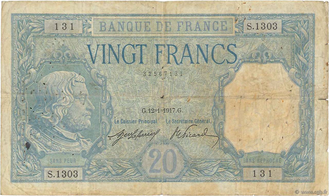 20 Francs BAYARD FRANCE  1917 F.11.02 B