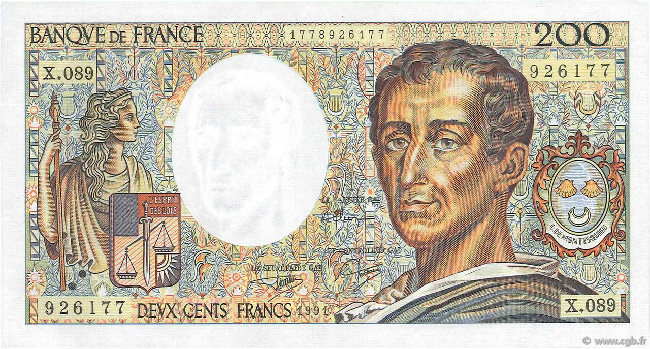200 Francs MONTESQUIEU FRANCE  1991 F.70.11 pr.SPL
