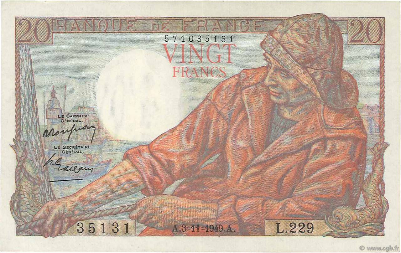 20 Francs PÊCHEUR FRANCE  1949 F.13.16 SUP+