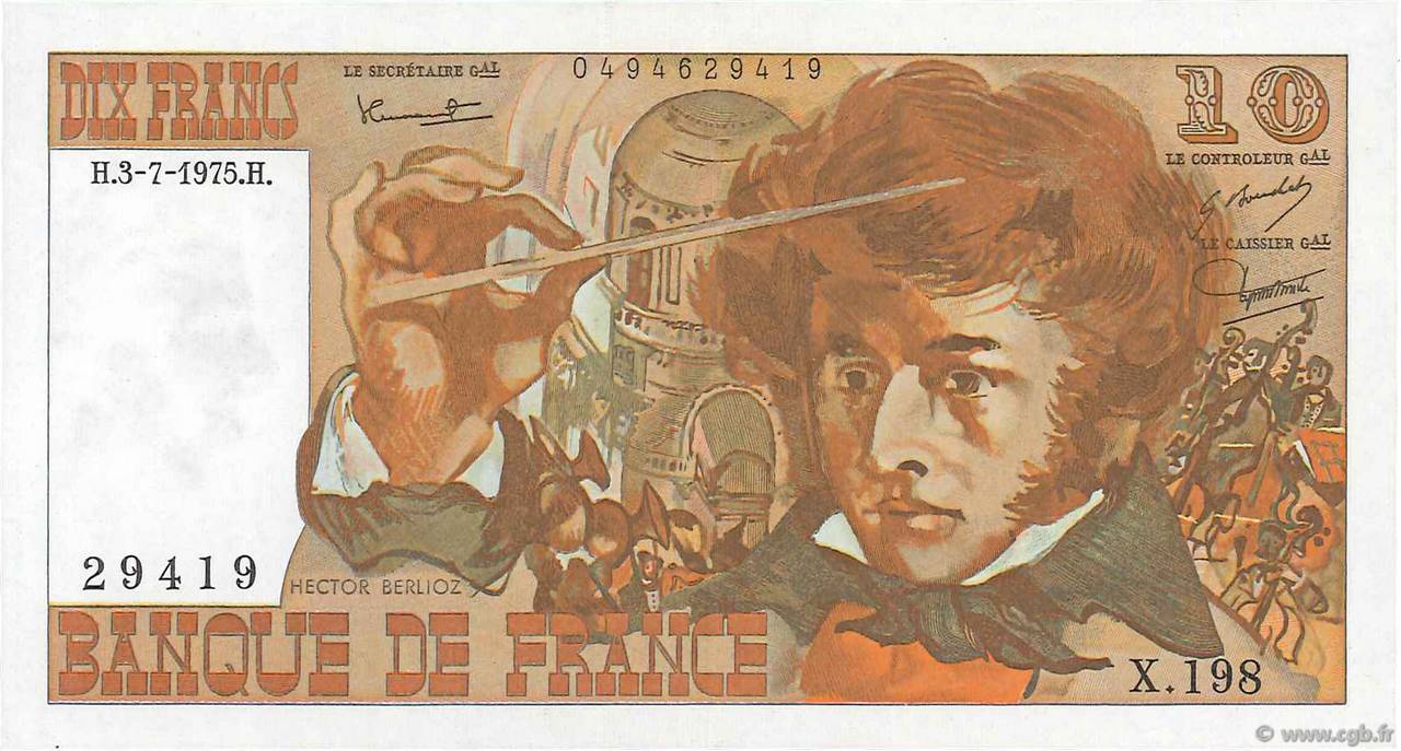 10 Francs BERLIOZ FRANCE  1975 F.63.11 pr.SPL