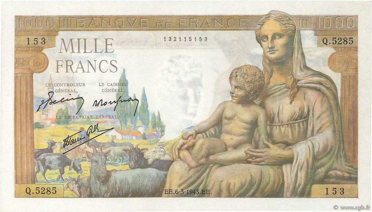 1000 Francs DÉESSE DÉMÉTER FRANCIA  1943 F.40.23 SC