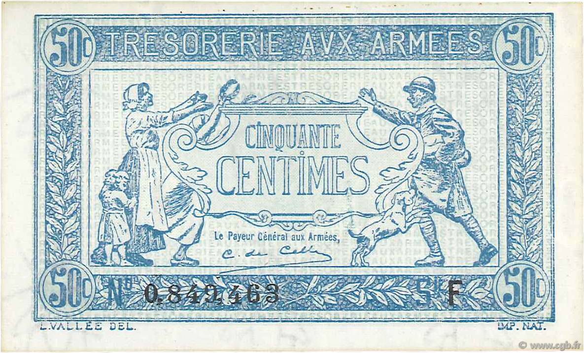 50 Centimes TRÉSORERIE AUX ARMÉES 1917 FRANCE  1917 VF.01.05 SPL
