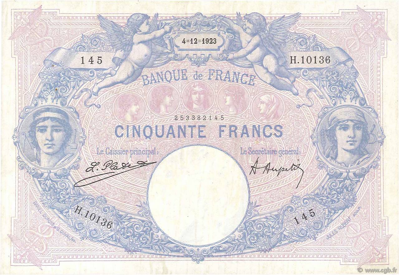 50 Francs BLEU ET ROSE FRANCE  1923 F.14.36 pr.SUP