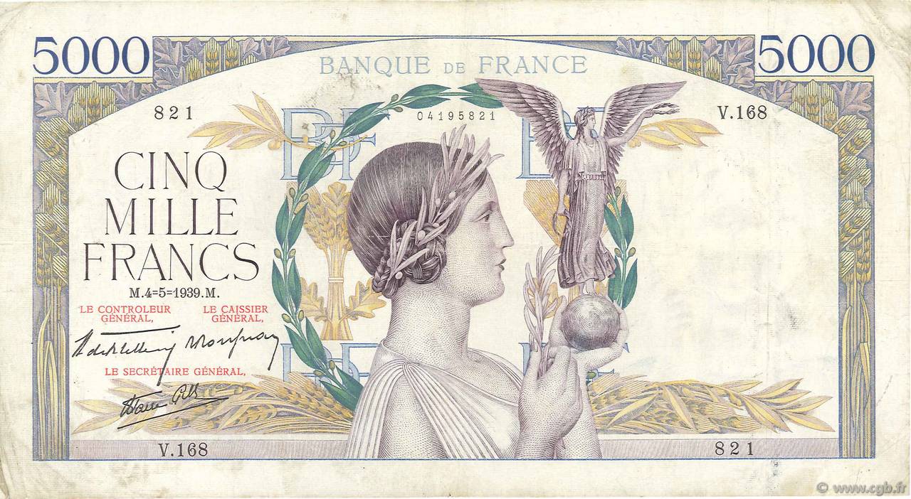 5000 Francs VICTOIRE Impression à plat FRANCE  1939 F.46.05 TB