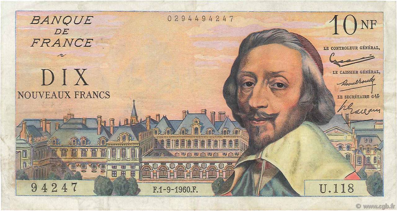 10 Nouveaux Francs RICHELIEU FRANCE  1960 F.57.10 pr.TTB