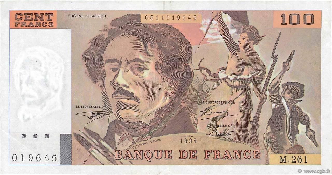 100 Francs DELACROIX 442-1 & 442-2 FRANCE  1994 F.69ter.01b TTB