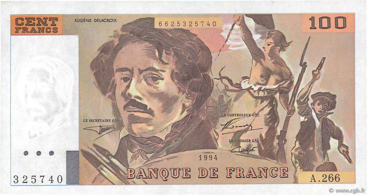 100 Francs DELACROIX 442-1 & 442-2 FRANCE  1994 F.69ter.01b TTB+