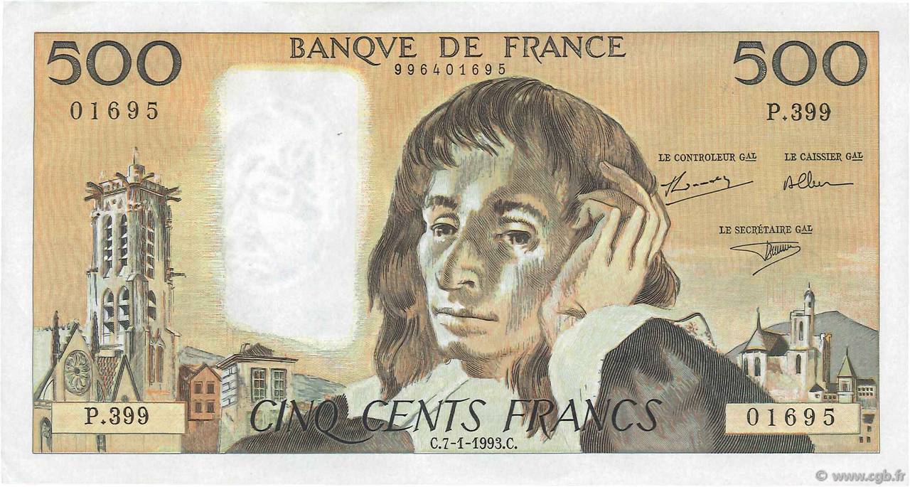 500 Francs PASCAL FRANCE  1993 F.71.51 TTB+