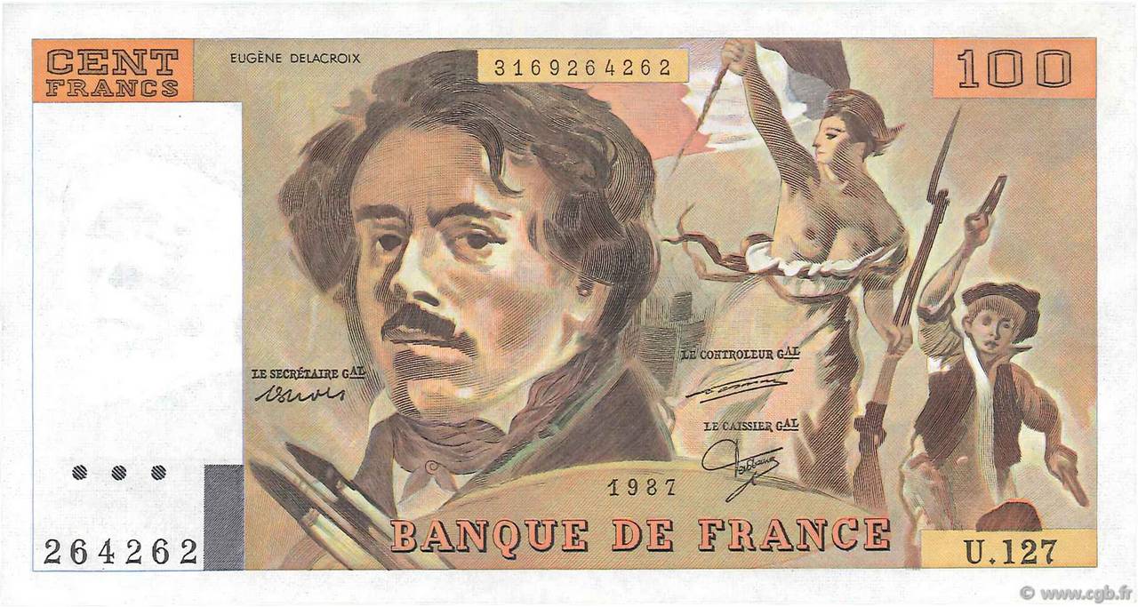 100 Francs DELACROIX modifié FRANCE  1987 F.69.11 TTB+