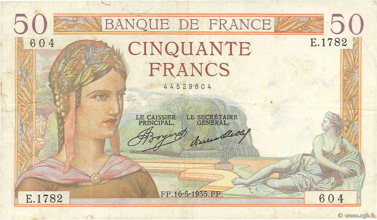 50 Francs CÉRÈS FRANCE  1935 F.17.09 TB