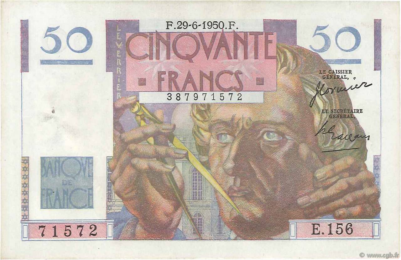 50 Francs LE VERRIER FRANKREICH  1950 F.20.15 fVZ