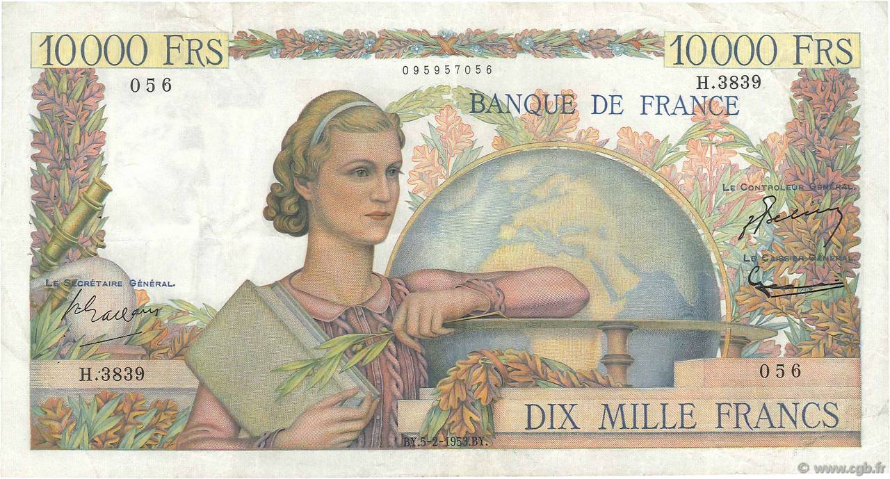 10000 Francs GÉNIE FRANÇAIS FRANCE  1953 F.50.63 F