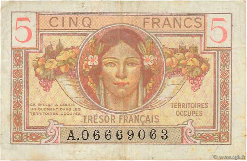 5 Francs TRÉSOR FRANÇAIS FRANCIA  1947 VF.29.01 MB
