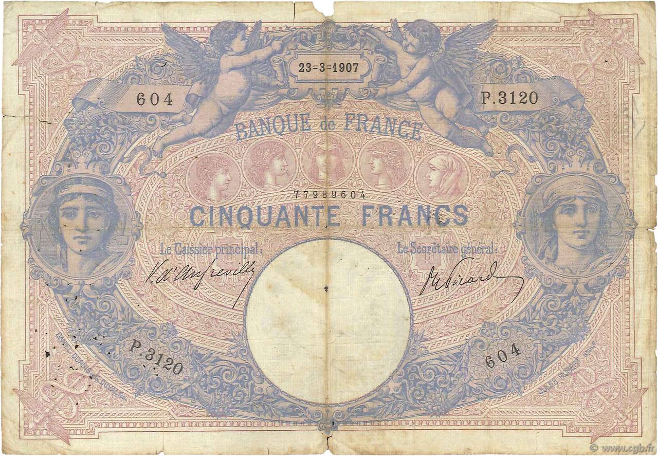 50 Francs BLEU ET ROSE FRANCE  1907 F.14.19 B