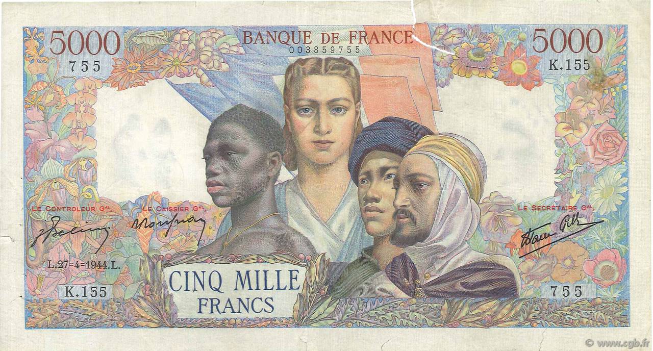 5000 Francs EMPIRE FRANÇAIS FRANCE  1944 F.47.07 B+