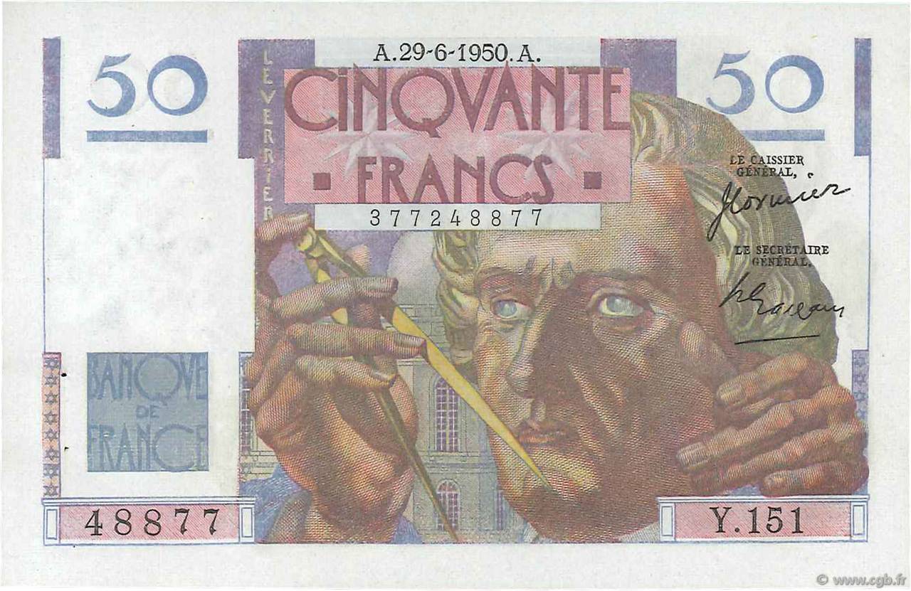 50 Francs LE VERRIER FRANCE  1950 F.20.15 pr.SPL
