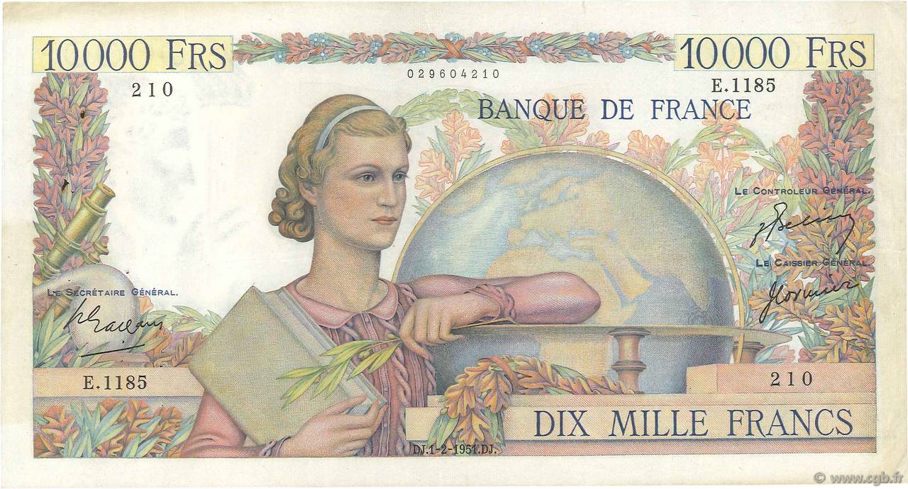 10000 Francs GÉNIE FRANÇAIS FRANCE  1951 F.50.47 pr.TTB