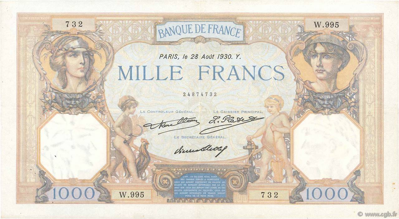 1000 Francs CÉRÈS ET MERCURE FRANCE  1930 F.37.05 TTB