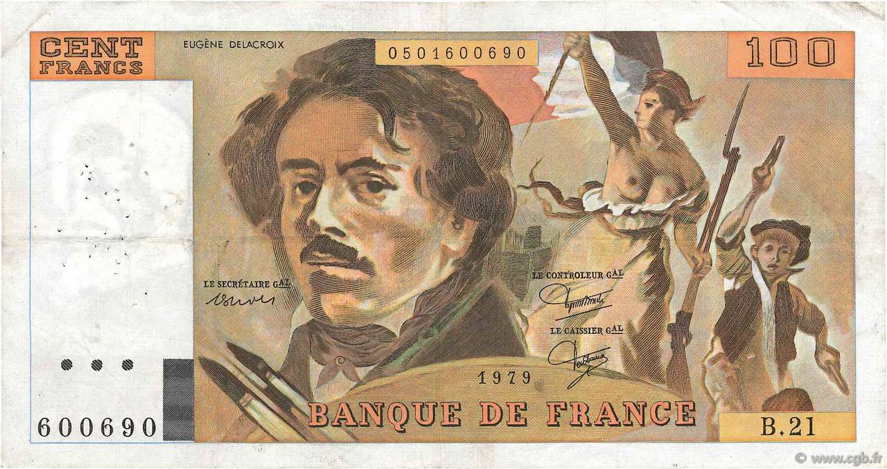 100 Francs DELACROIX modifié FRANCE  1979 F.69.03 TB
