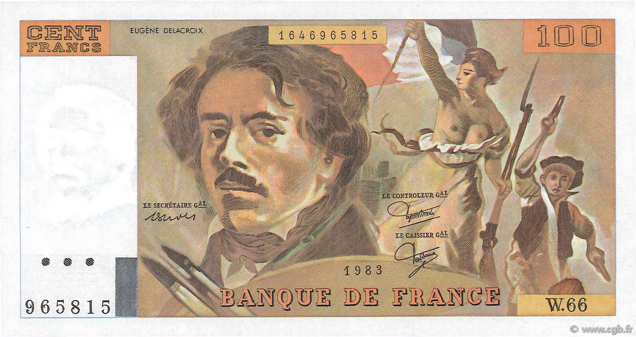 100 Francs DELACROIX modifié FRANCE  1983 F.69.07 NEUF