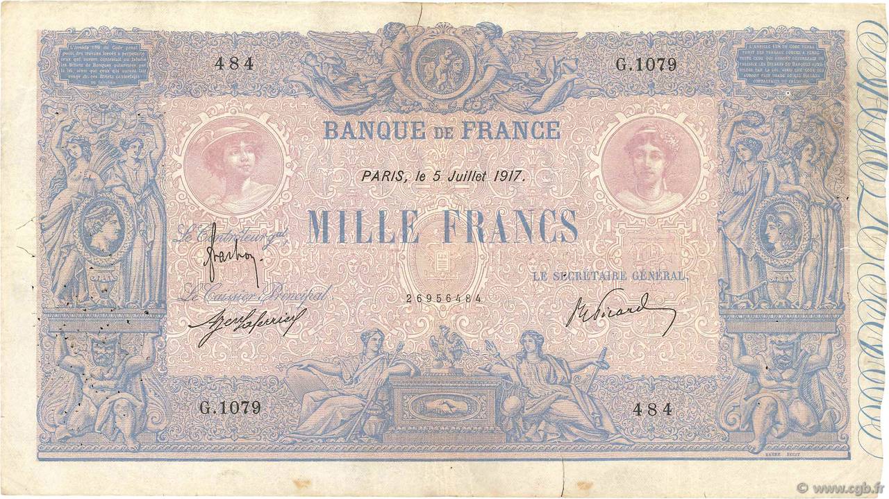 1000 Francs BLEU ET ROSE FRANCE  1917 F.36.31 F-