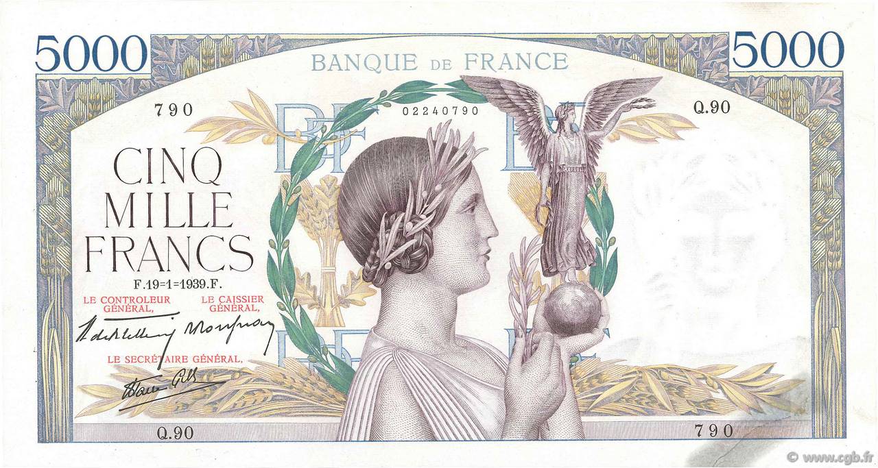 5000 Francs VICTOIRE Impression à plat FRANCE  1939 F.46.02 TTB