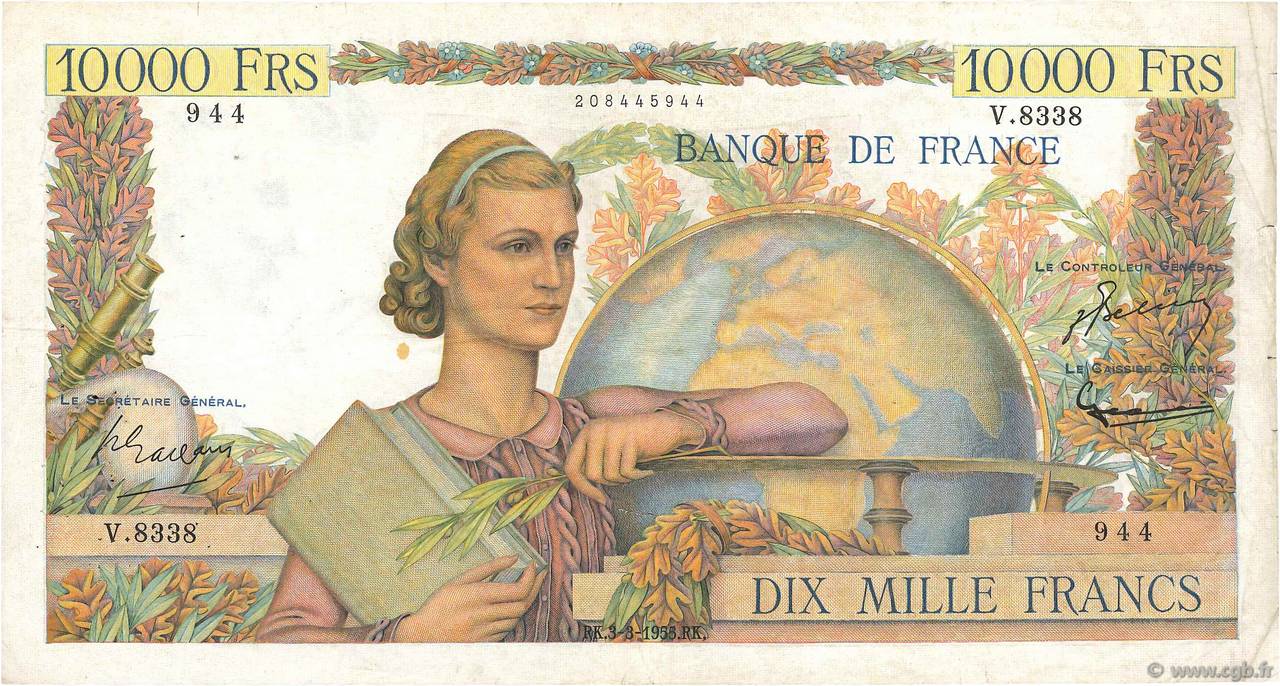 10000 Francs GÉNIE FRANÇAIS FRANCIA  1955 F.50.73 MB