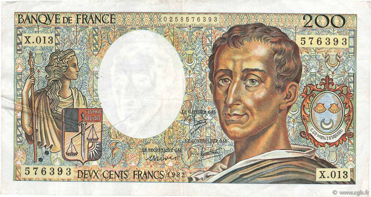 200 Francs MONTESQUIEU FRANCE  1982 F.70.02 TB