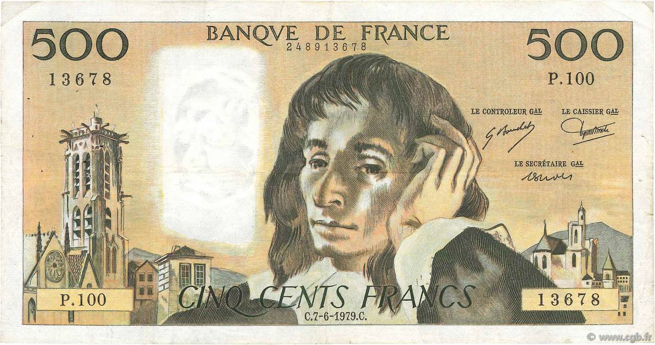 500 Francs PASCAL FRANCE  1979 F.71.19 pr.TTB