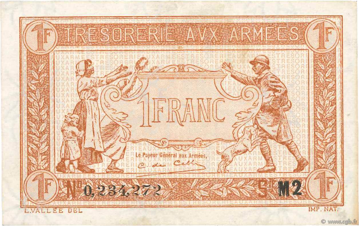 1 Franc TRÉSORERIE AUX ARMÉES 1917 FRANCE  1917 VF.03.14 TTB