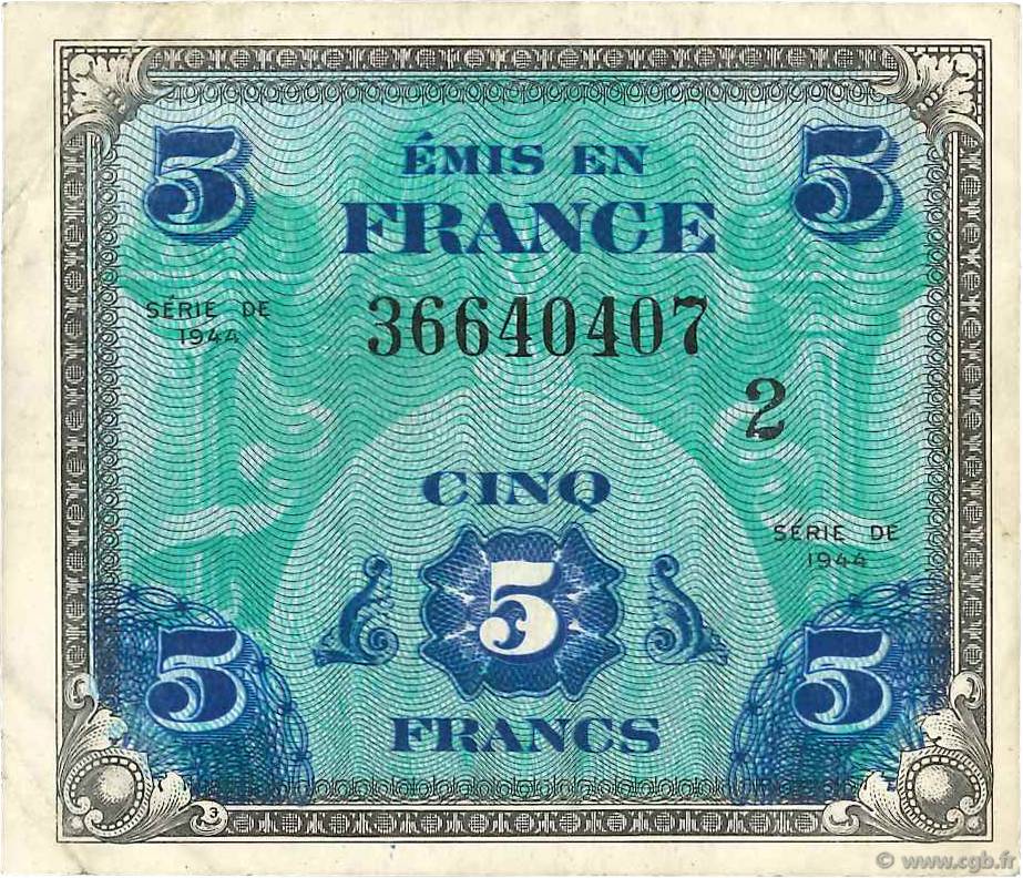 5 Francs DRAPEAU FRANCE  1944 VF.17.02 VF