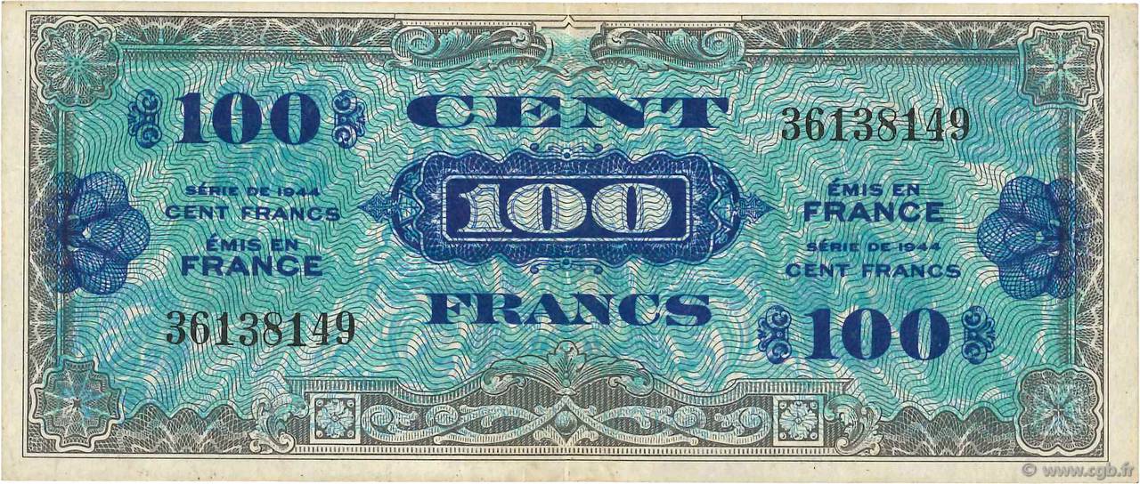 100 Francs DRAPEAU FRANCE  1944 VF.20.01 pr.TTB