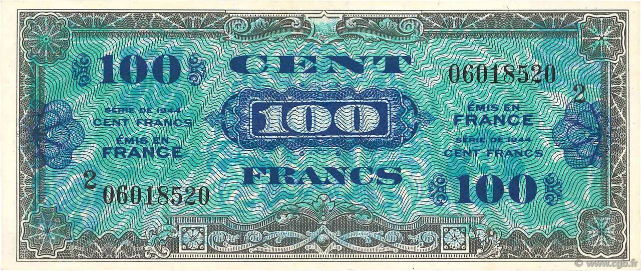 100 Francs DRAPEAU FRANCE  1944 VF.20.02 TTB+